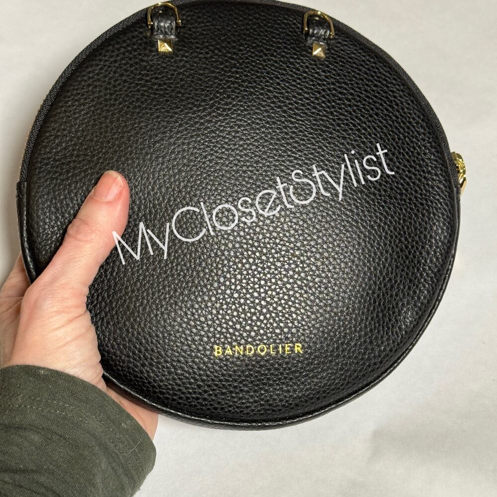 NEW! BANDOLIER Rare Black Pebbled Leather Round Purse! Gold - Picture 5 of 5